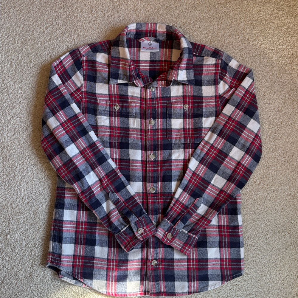 Hanna Andersson Flannel PlaidShirt Boys Size 10 Red White Blue Long Sleeve